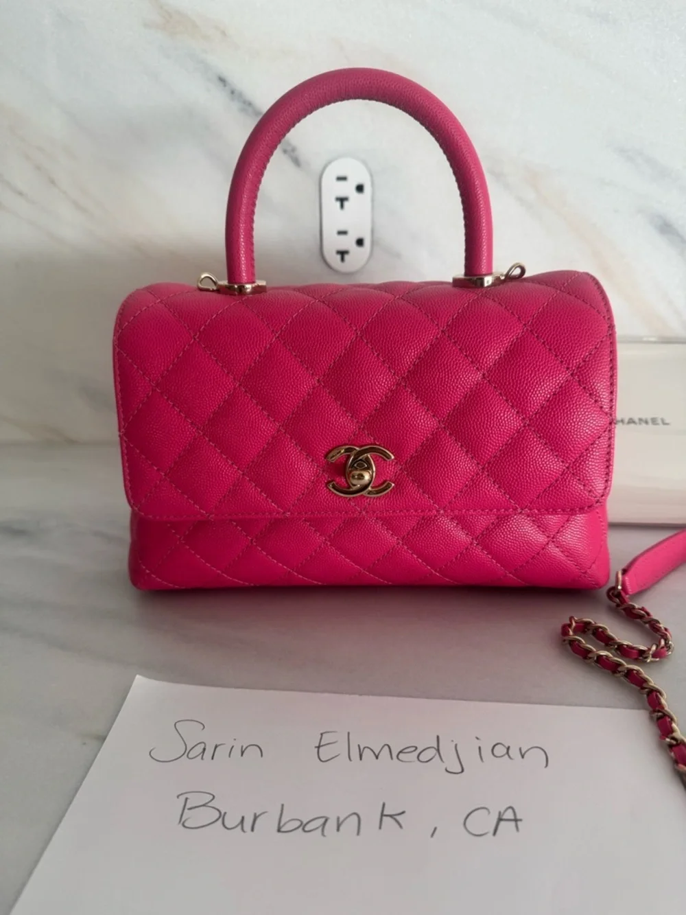 CHANEL Hot Pink Quilted caviar  Top-Handle Mini Bag with Chain Strap - Picture 2 of 16
